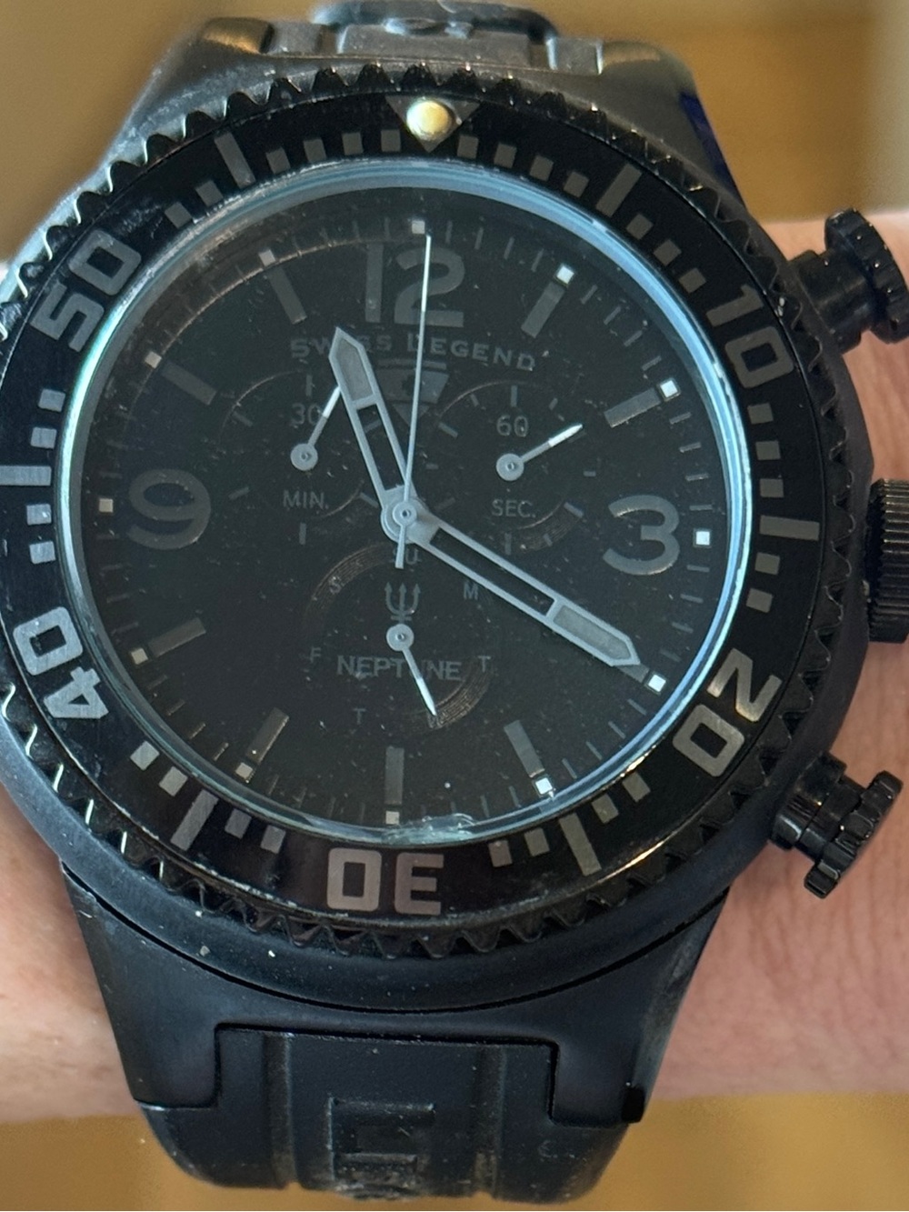 Swiss Legend Neptune Chronograph all-black "phantom"-52mm, Pristine Condition!